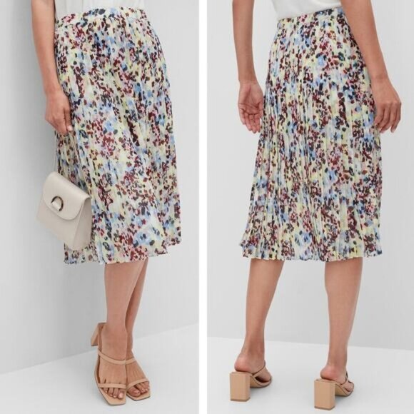 BANANA REPUBLIC Floral Pleated Midi Pull On Skirt Sz Small - Picture 1 of 5